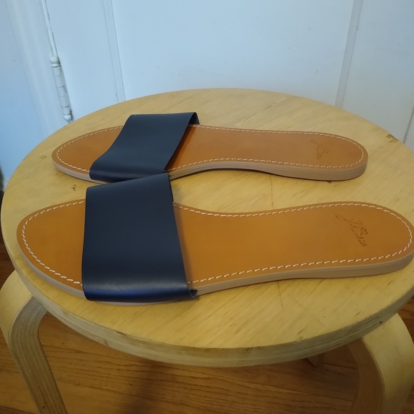 J. Crew Navy Leather Slide Sandals - Picture 3 of 6